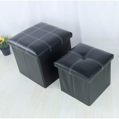 Black Hartleys Stool Faux Leather Ottoman Storage Box Seat Leather Cube