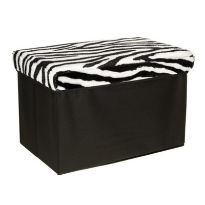 Home Furniture Zebra Print Skin Ottoman Velvet Foldable Storage Bench