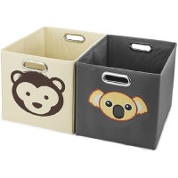 Creatively Designed Cute Animal Pattern Collapsible Canvas Kids Toy Storage Cube for Shelves