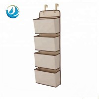 Children 4 pockets hanging wall organizer beige fabric hanging organization with eyelet