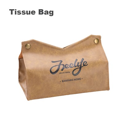 Promotion manufacturer Vintage PU PVC leather fabric Tissue bag box with logo Tissue bag customized logo Tissue box